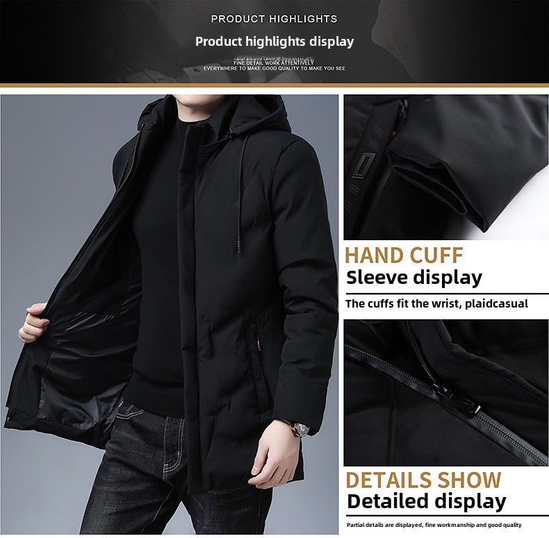 Top Grade Designer New Brand Men Parka Jacket Thick Casual Fashion Windbreaker Hooded Quilted Bubble Coats Long Mens Clothes