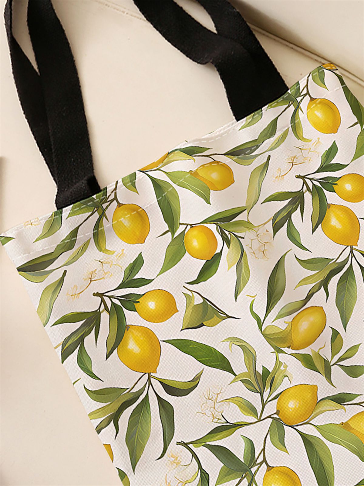 Lemon pattern printed casual handbag, reusable fashionable backpack, multifunctional handbag, canvas shopping bag
