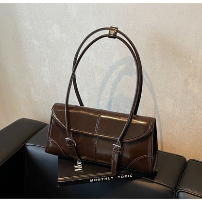 High End Burgundy Oil Wax Leather Underarm Bag Elegant Women's Magnetic Buckle Shoulder Bag Commuter Versatile Ladies Tote Bags