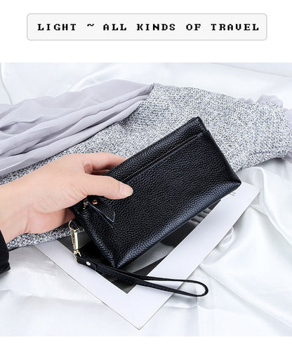 Women's Wristlet Clutch Purse Genuine Leather Clutch Cellphone Smartphone Long Wallet Vintage Purse Travel Double Zip Wristlets