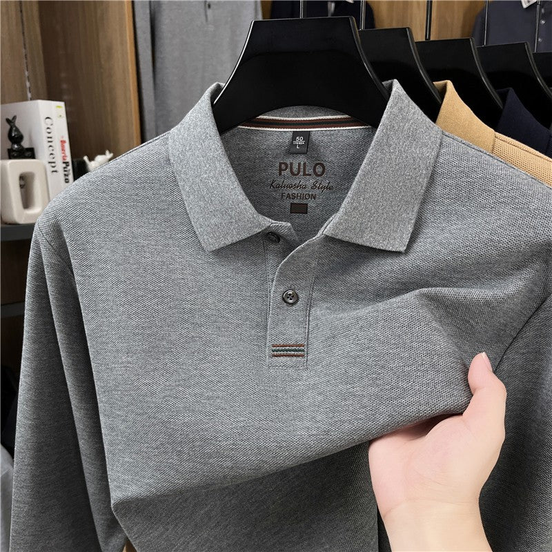 100Cotton Original Quality Men's Polo Shirt Simple Front Embroid Long Sleeve Autumn Lapel T-Shirt Business Casual Trend Menswear