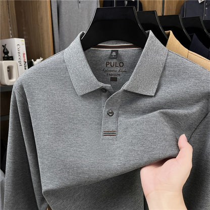 100Cotton Original Quality Men's Polo Shirt Simple Front Embroid Long Sleeve Autumn Lapel T-Shirt Business Casual Trend Menswear