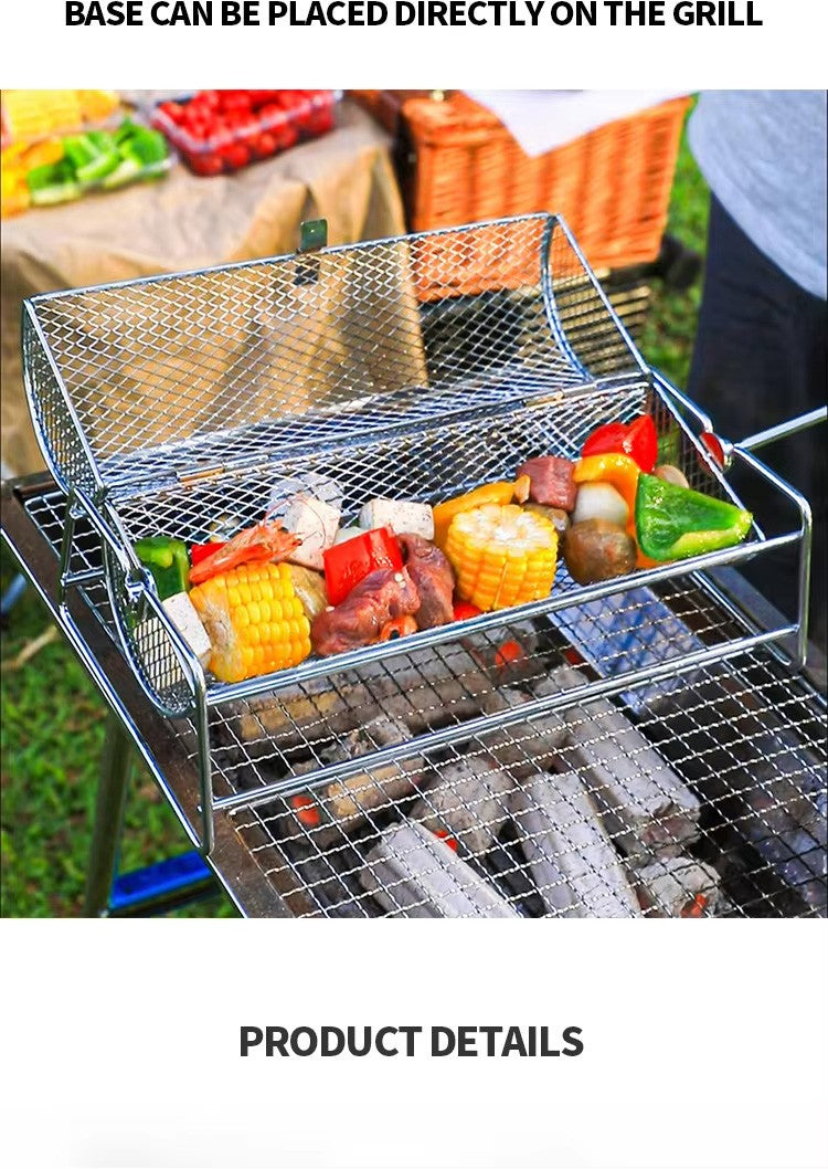 Stainless Steel Rolling BBQ Grill Mesh Basket Grill Rotisserie Basket roll Barbecue cage Roaster