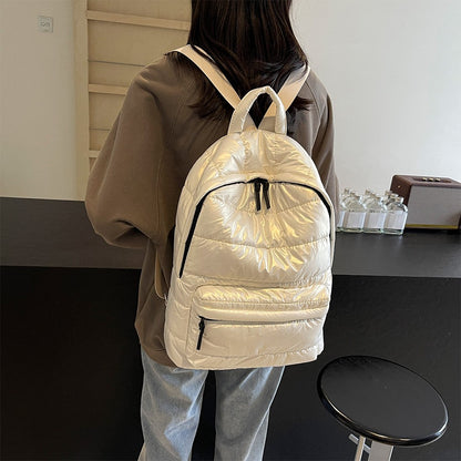 Mochila Escolar Acolchoada de Inverno para Estudantes com Grande Capacidade, Bolsa de Livros Casual de Cor Sólida com Alça Ajustável para Adolescentes