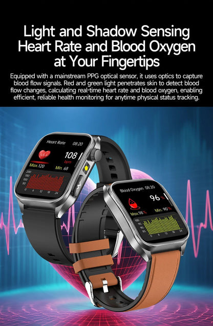 2025Novo 650nm Laser Condicionamento Safira Vidro Smart Watch Homens ECG Frequência Cardíaca Micro Exame Físico Saúde Smartwatch Temperatura