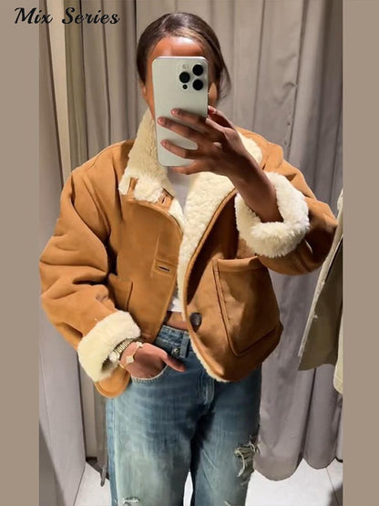 ? Fashion Double Sided Solid Jacket Women Lapel Collar Single Breasted Long Sleeve Coats 2025 Autumn New Lady Utility Outerwear