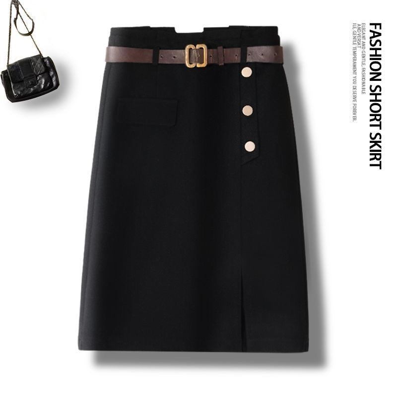 Elegant High Waist Solid Button Patchwork A-line Skirt Autumn Winter All-match Vintage Half Skirt Casual Fashion Women Clothing