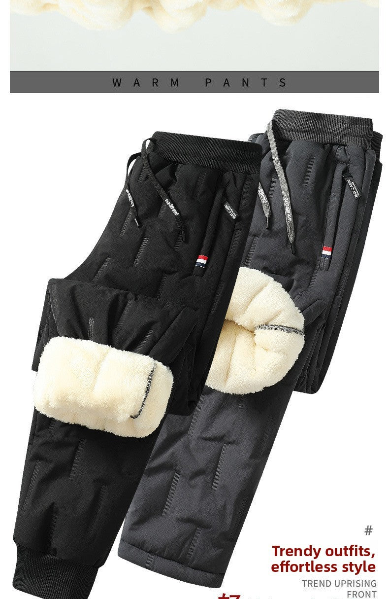 Men's Cargo Trousers Man Pants Plus Sweatpants Large Size Winter Warm Fleece Outer Y2k Alo Black Wear Thickened Baggy