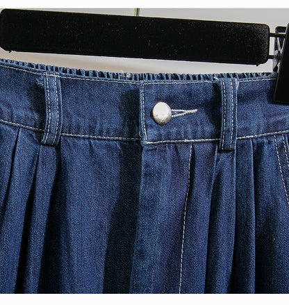 Plus Size Denim Skirt Women Summer 2025 New Korean Style High Waist A Line Pleated Long Jean Skirt Casual Women Maxi Skirt