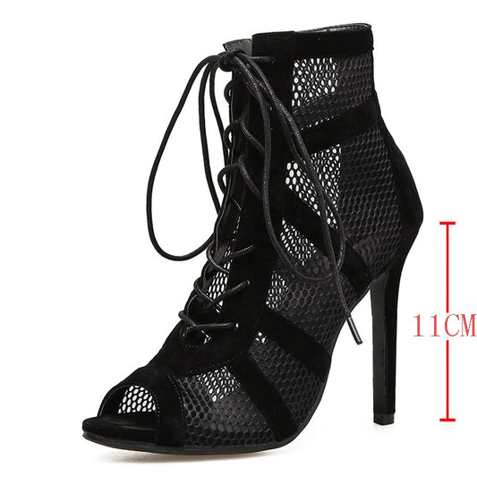 Black Sexy Lace Up Cross-tied Women Shoes Comfort High Quality Thin Heels Open Toe Dancing Sandals Ankle Strap Hollow Out Pumps