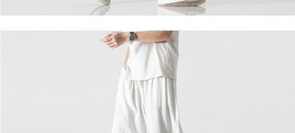 Summer Large Size Linen Cotton Wide Leg Pants Men Casual Comfortable Loose Fit Straight Leg Trousers Long Pants