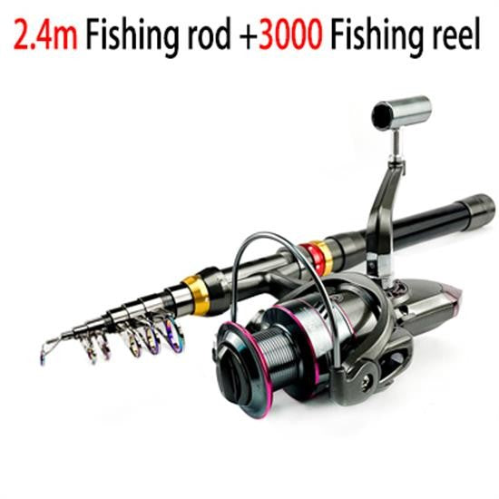Vara de Pesca e Carretilha de Fibra de Carbono 1.8-3.6m Super Dura Vara de Pesca Telescópica Kit Carretilha de Spinning Resistência Máxima 3-8kg Pesca