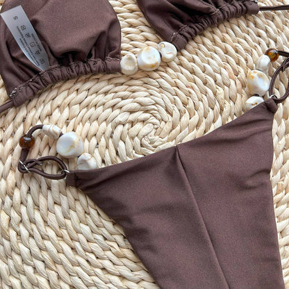 2025 New Bikini Sexy Bikini Solid Color Split Women's Swimsuit