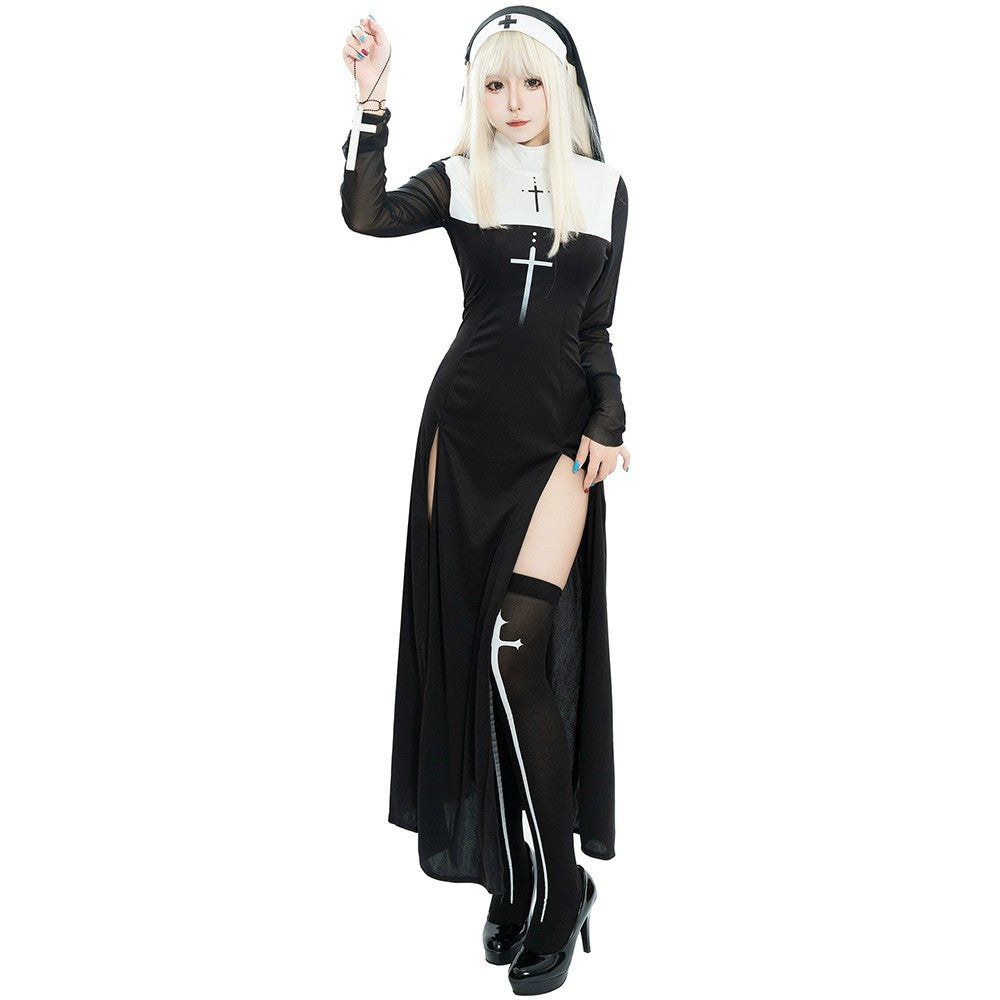 Halloween Cute Female Anime Nun Costume Role Play Performance Clothes Sexy Ladies Sister Performance Fancy Dress