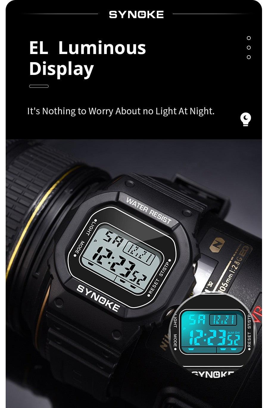 SYNOKE Outdoor Military Digital Watch For Men Fashion Retro Men Watch Sports Waterproof Men Watch Multifunctional Luminous