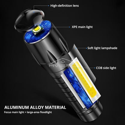 Flashlight Battery Charge Mini Led 3W Focus Adjustable Side Lamp Convenient Waterproof T6 Light Ultra Bright For Camping Hiking