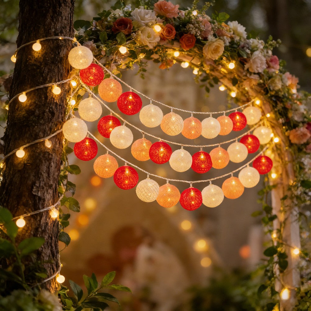 10/20LED Cotton Balls String Lights Battery Powered Fairy Garland Lighting Strings Holiday Wedding Party Decoration Birthday