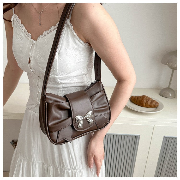 Trendy Bow Shoulder Bag Handbag Casual Underarm Bag Daily Commuting Bags PU Leather Lady Banquet Bag Business Women's Bags