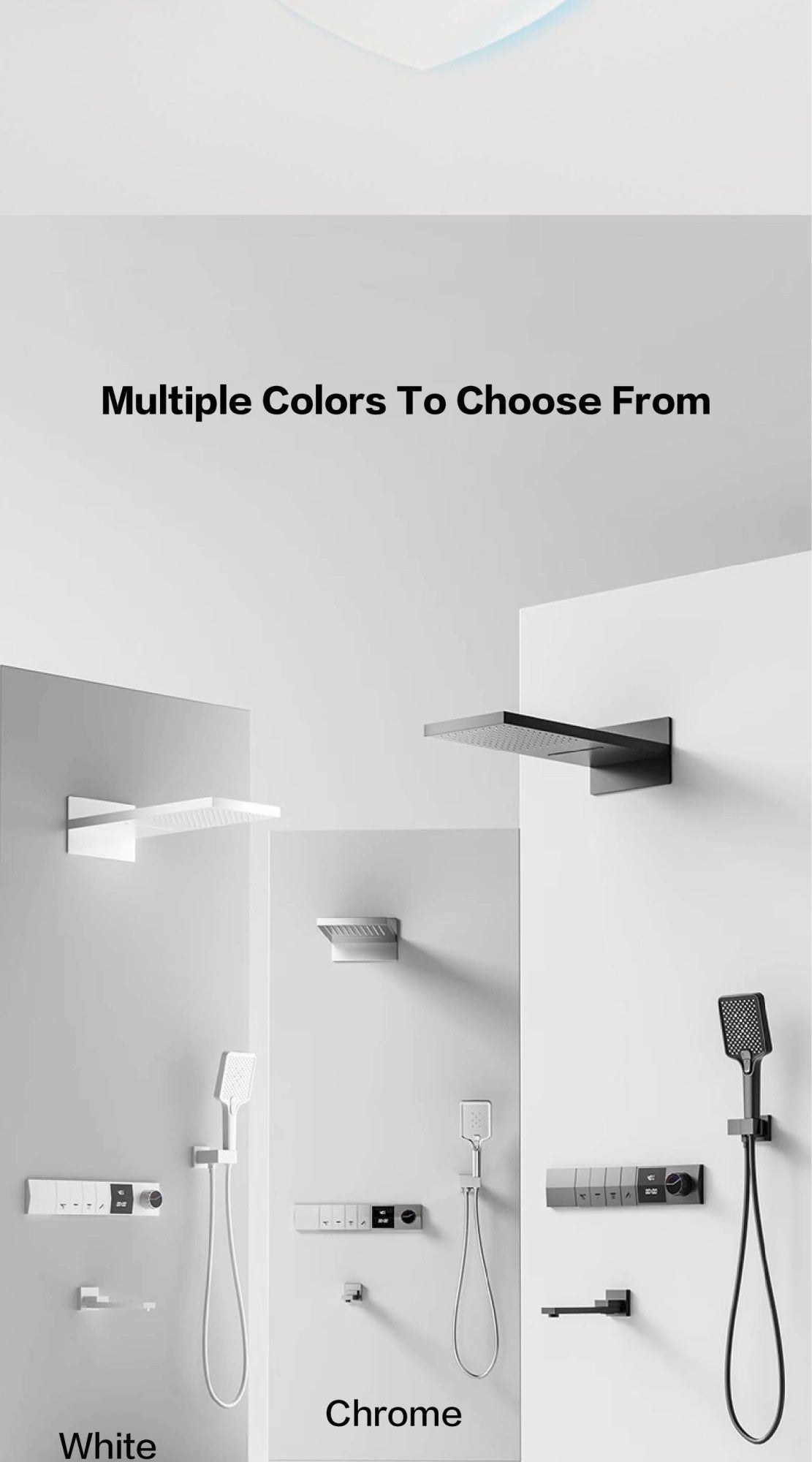 Sistema de chuveiro de parede com temperatura constante em latão cinza chumbo, montado na parede, com display digital LED, torneira de banheiro com água quente e fria