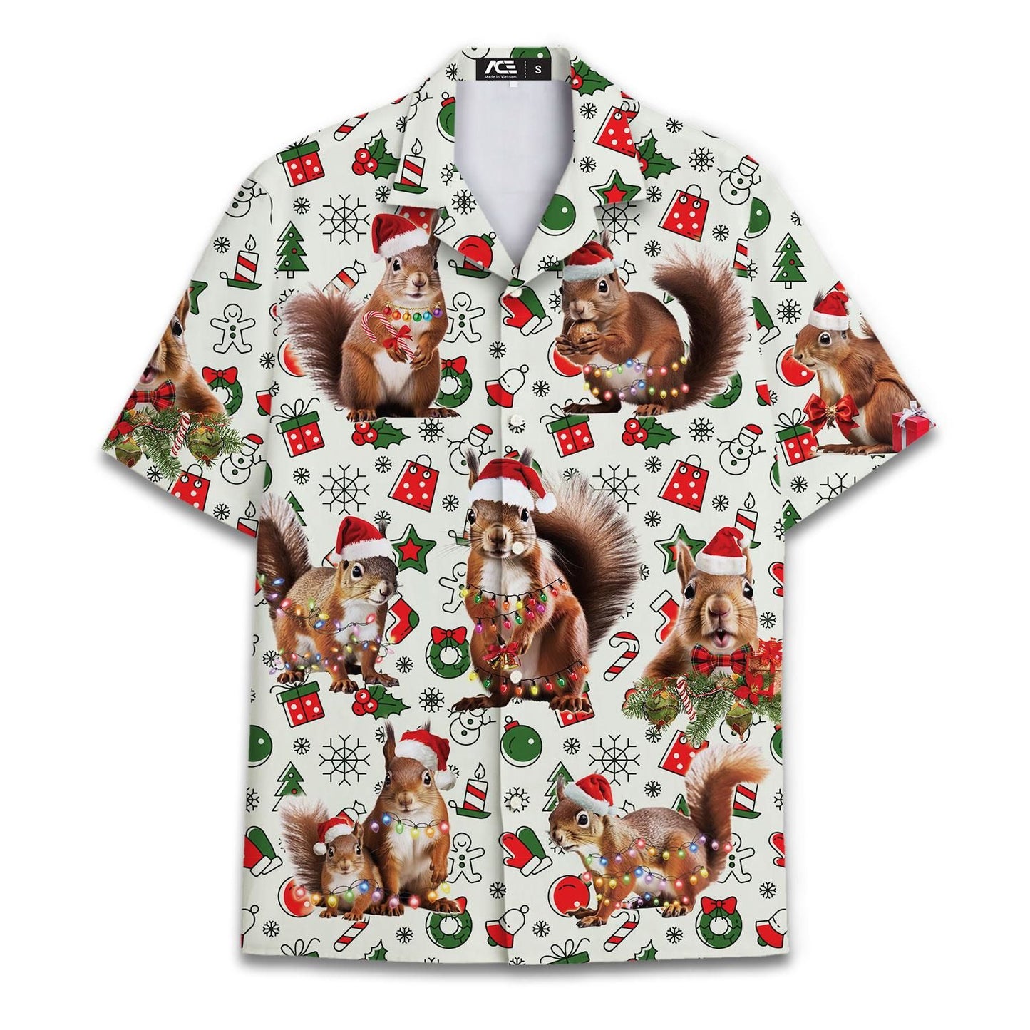 Christmas Hat Animal Graphic Blouse Santa Hawaiian Shirt Men Women Youth, Funny Raccoon Cat Shirts Holiday Aloha Xmas Outfit