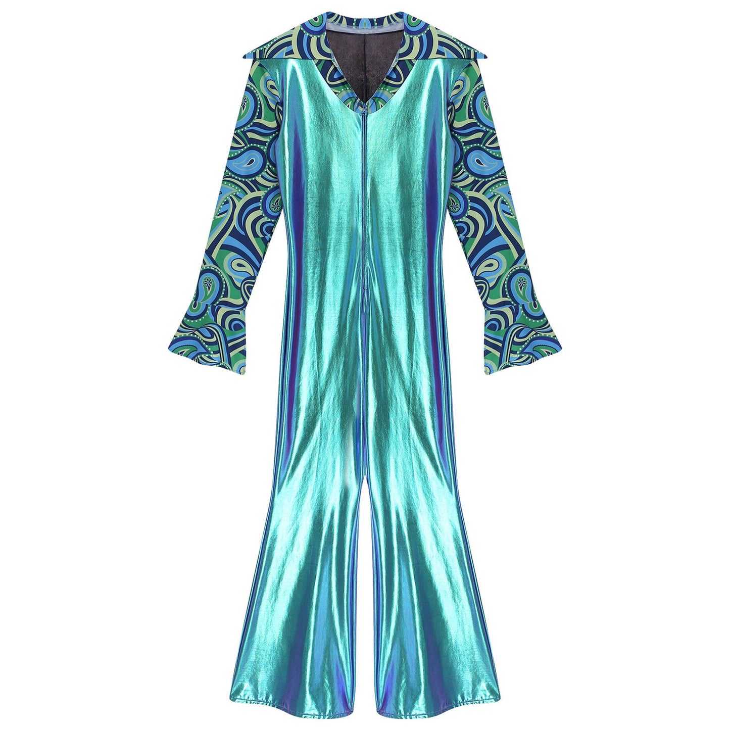 Men Bell Bottom Pants Jumpsuit Rompers Vintage 80s Disco Hippie Costume for Rock Jazz Dancewear Musical Theme Party Dress-up