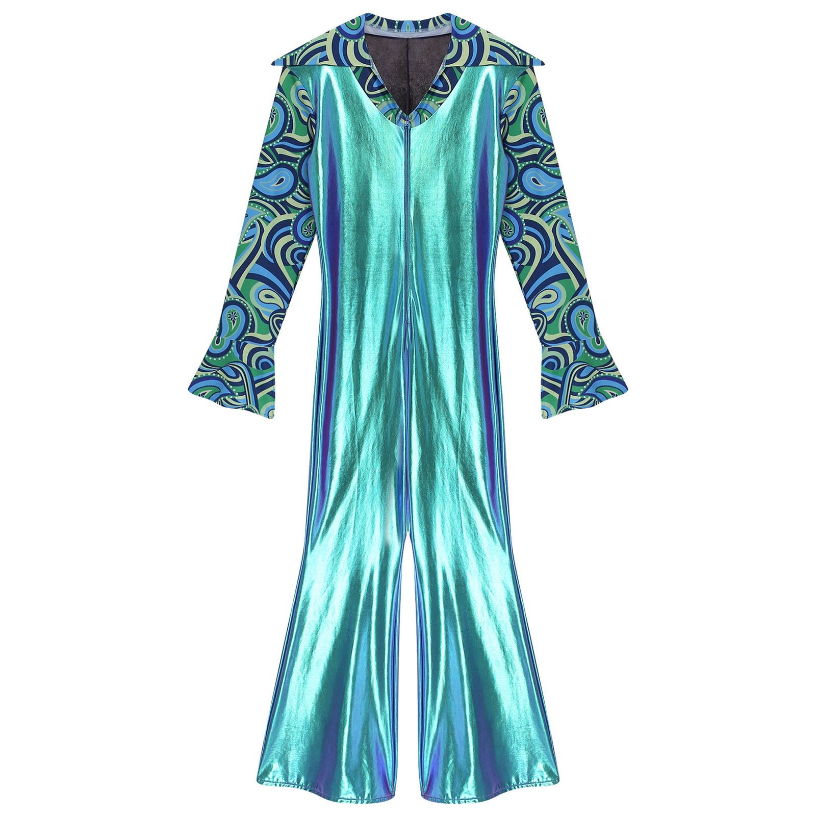 Men Bell Bottom Pants Jumpsuit Rompers Vintage 80s Disco Hippie Costume for Rock Jazz Dancewear Musical Theme Party Dress-up