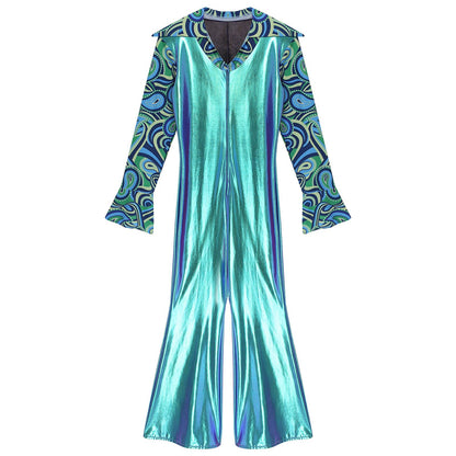 Men Bell Bottom Pants Jumpsuit Rompers Vintage 80s Disco Hippie Costume for Rock Jazz Dancewear Musical Theme Party Dress-up