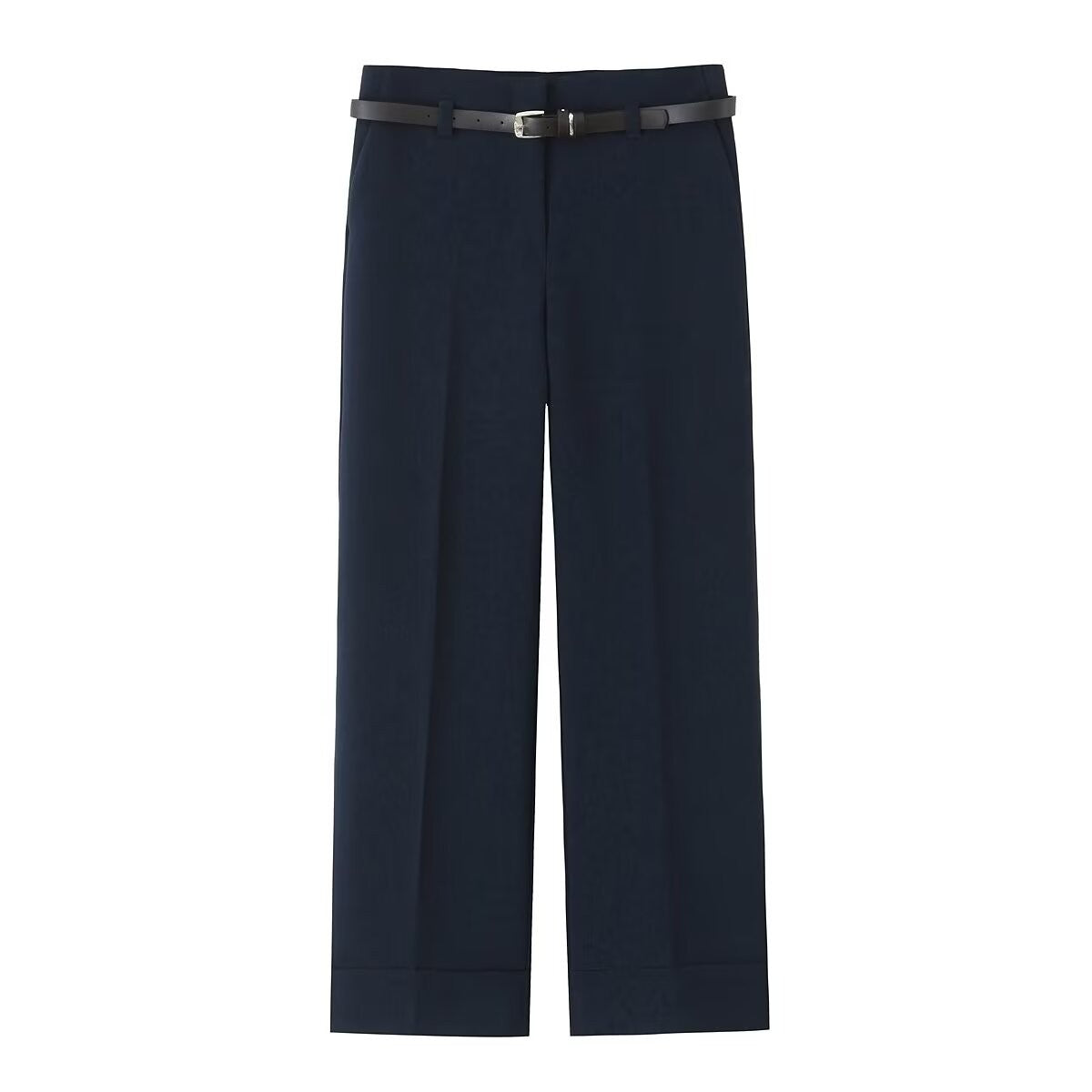 2025 summer new women's comfortable commuting rolled-up trousers with belt simple casual trousers