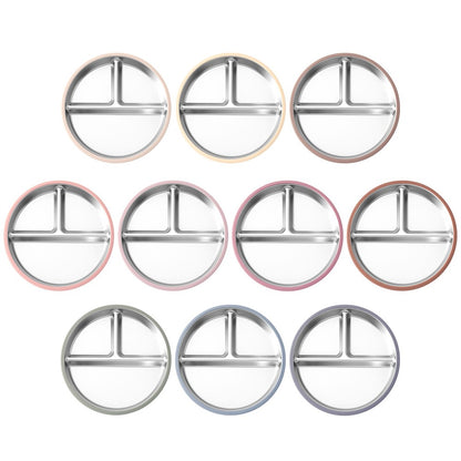 Color Kids 1PCS Stainless Steel Plate Detachable Suction Dishes Baby Feeding Sucker Bowl Food Grade Silicone Food Tray Tableware