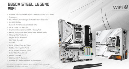 ASROCK Nova B850M STEEL LEGEND WIFI AMD B850 Micro ATX Placa-mãe AMD Ryzen Séries 9000 8000 7000 Soquete AM5