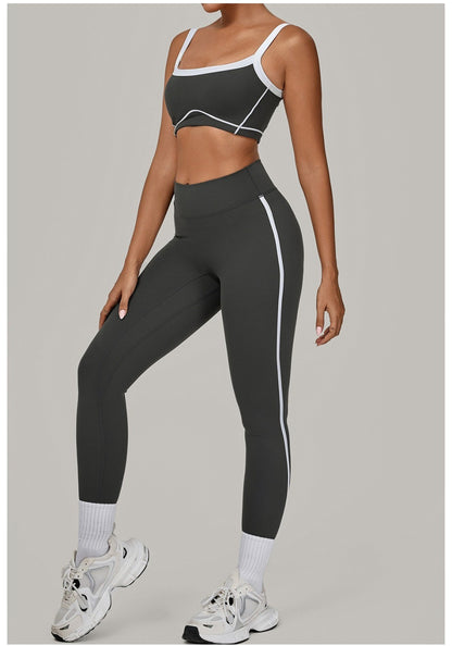 Yoga Suit Sports Fitness High Waist Peach Hip Tight Removable Padding Sports Bra Outfit Running Workout Clothes Gym Leggings Set