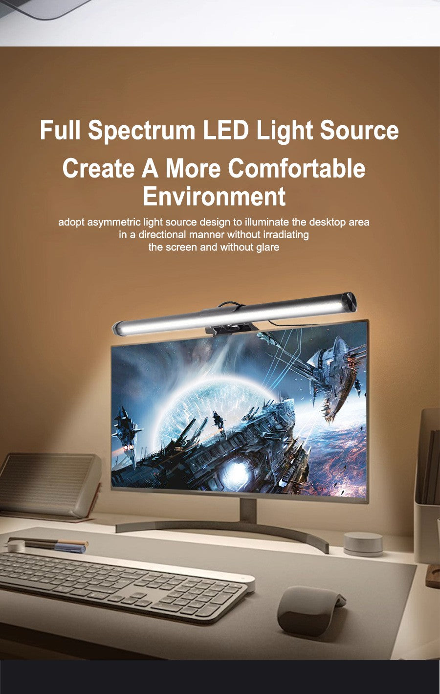 LED Screen Hanging Light for Desk  Eye Protection Computer Monitor Light Strip with Stepless Dimming Suitable for Gaming