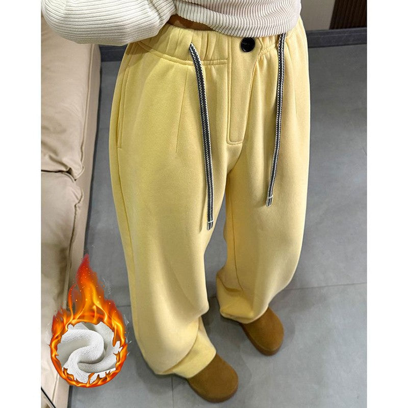 Winter Women Streetwear Baggy Fleece Pants Lady High Waist Snow Warm Plush Trousers Girls Slim Fit Daily Thermal Pants