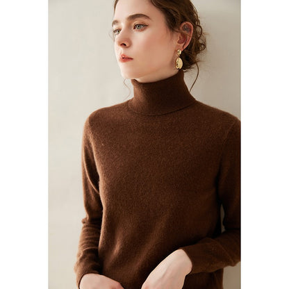 Suéter de Cashmere Feminino Gola Alta Manga Comprida Pulôver de Malha 100% Cashmere Puro Suéter Básico Versão Coreana Top Feminino