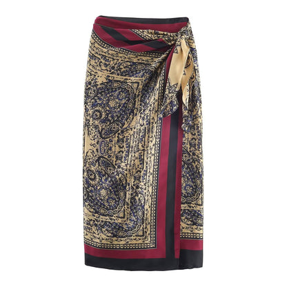 2025 autumn new women's clothing casual fashion versatile elegant temperament vacation style paisley wrapped skirt