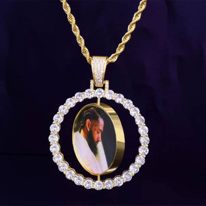 Wholesale Custom Photo Pendant Memory Medallions Rotary Double-Sided Picture Necklace Hip Hop Iced Jewelry Personalized Gift