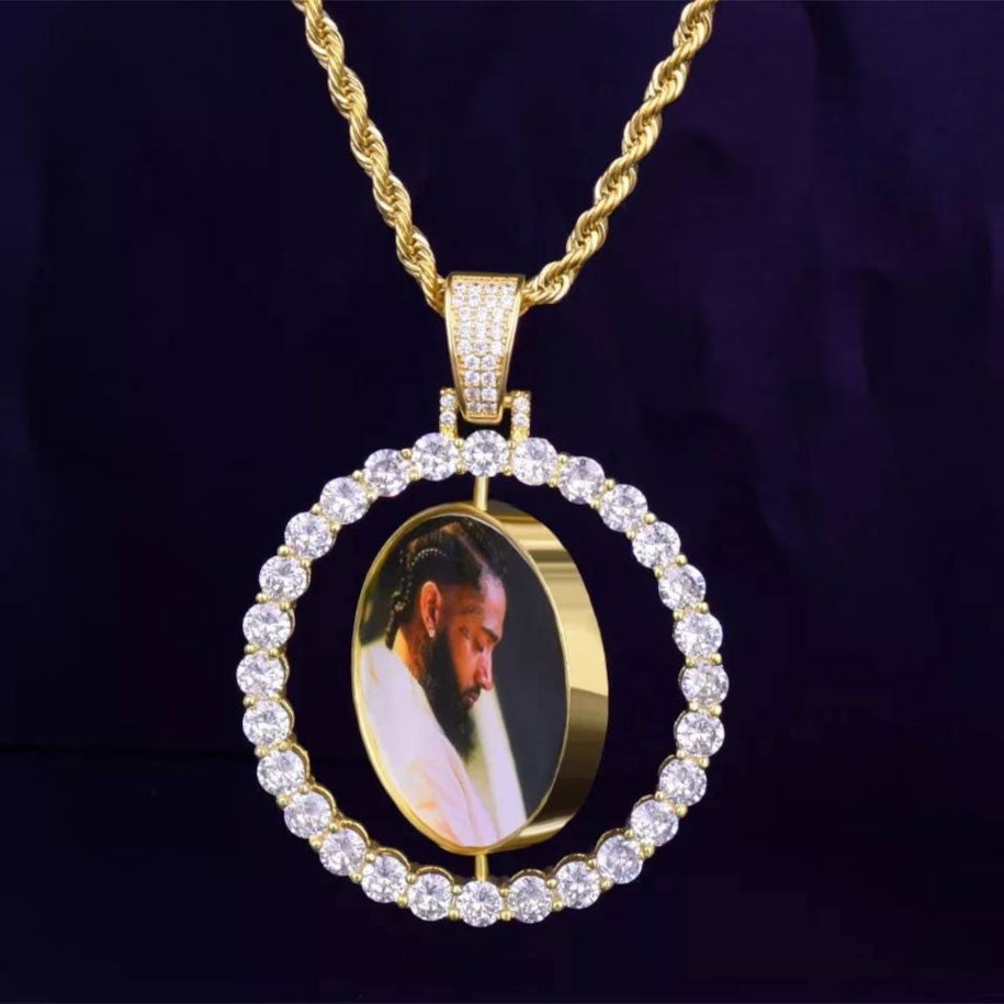 Wholesale Custom Photo Pendant Memory Medallions Rotary Double-Sided Picture Necklace Hip Hop Iced Jewelry Personalized Gift
