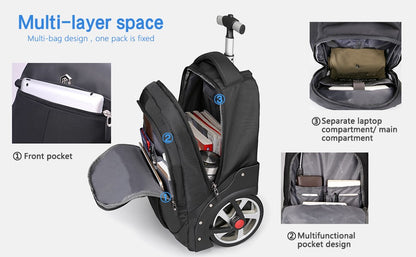 Mochila de Rodinhas de 20 polegadas com Rodas, Malas de Viagem, Bolsas de Carrinho de Grande Capacidade, Mochila Multiuso para Laptop de Mão