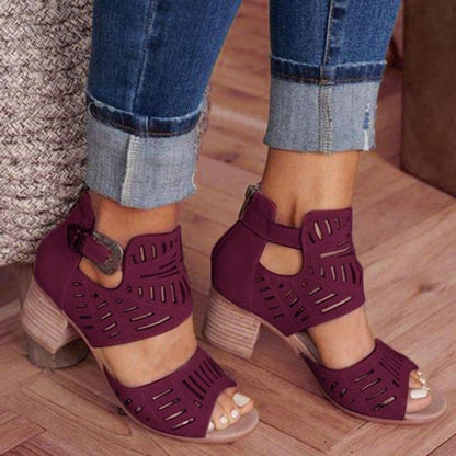 Women's Casual Boho Sandals Low Block Heel Summer Vacation Shoes Ladies Sandals with Buckles Chic Heeled Sandals for Ladies