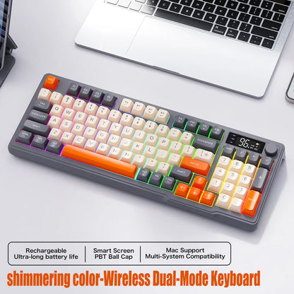 Teclado Bluetooth M96 Sem Fio FREEWOLF Teclado Gamer com Tela,Tela Eletrônica,Conexão Multi-Dispositivos,Ergonomia Gaming