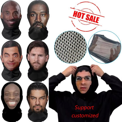 Funny Realistic Face Mask 3D Printed Elastic Mesh Full Face Mask for Men Women Cosplay Role Play Headdress Balaclava