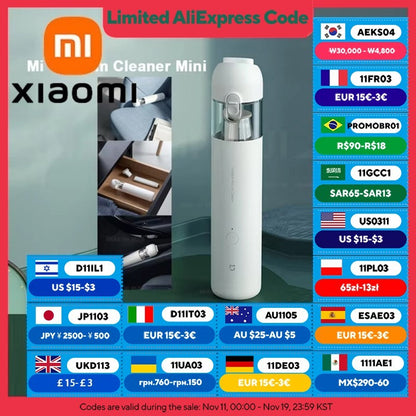 Aspirador de Pó Portátil Sem Fio XIAOMI MIJIA, Sucção de 13KPa, Para Casa Carro, Aspirador de Pó Portátil Sem Fio, Vida útil máxima da bateria 30min
