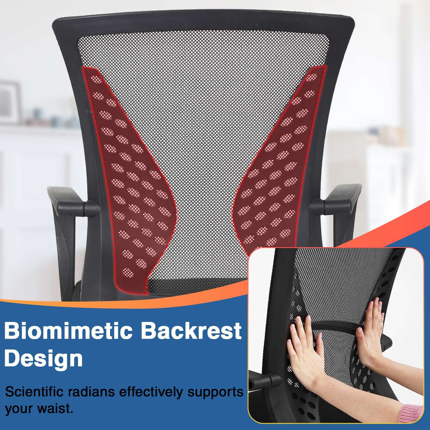 Cadeira de Escritório, Cadeira de Malha Ergonômica para Computador, Cadeira Giratória Média com Suporte Lombar e Braços