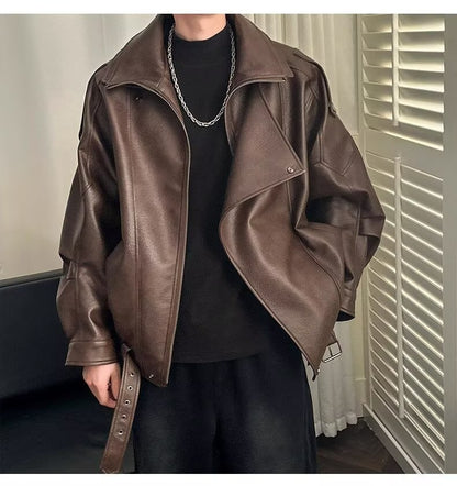 Spring and Autumn Retro PU Jacket Casual Zipper Locomotive Leather Clothes