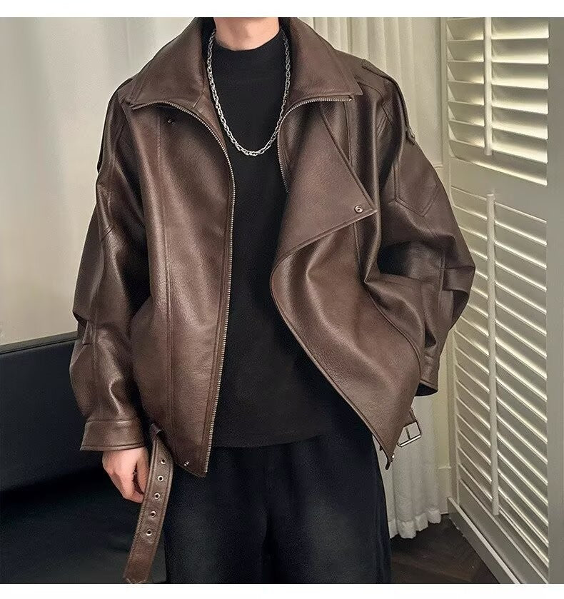 Spring and Autumn Retro PU Jacket Casual Zipper Locomotive Leather Clothes