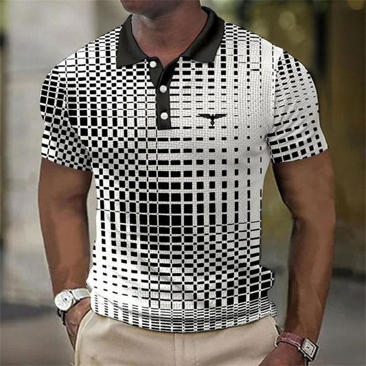 Men New Summer Casual Lapel Button Polo Shirt .