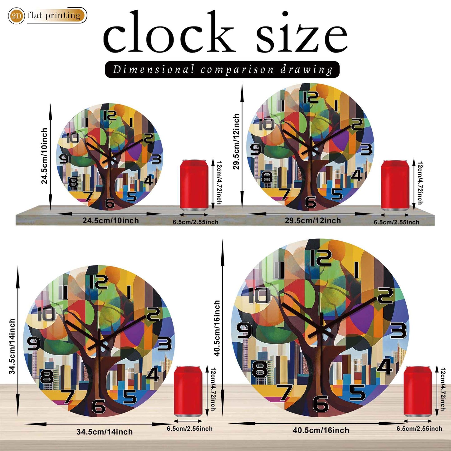 Geometric Abstract Tree Wall Clock, Colorful Cityscape Backdrop, Modern Art Urban Nature Fusion Home Decor