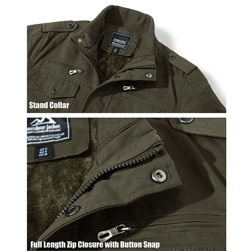 MAGCOMSEN Men's Fleece Jackets Windbreaker Coats Fall Winter Thermal Bomber Jackets Multi-pockets Stand Collar Motorcycle Jacket