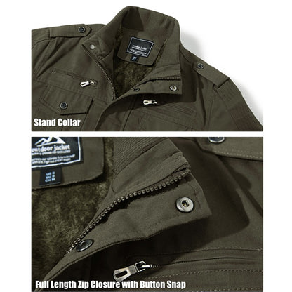 MAGCOMSEN Men's Fleece Jackets Windbreaker Coats Fall Winter Thermal Bomber Jackets Multi-pockets Stand Collar Motorcycle Jacket