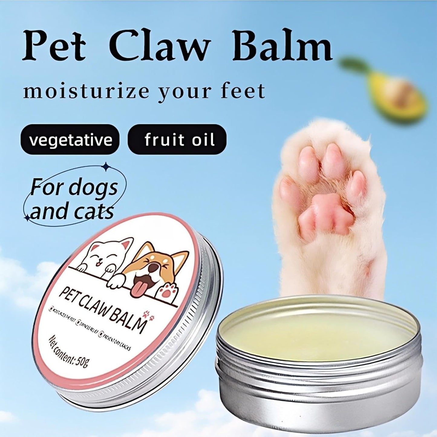 Creme Hidratante para Patas de Animais de Estimação 50g Bálsamo Protetor para Patas de Gatos e Cães Protetor Nasal Vegetal Natural Cuidados de Outono e Inverno Hidratante para Patas de Animais de Estimação